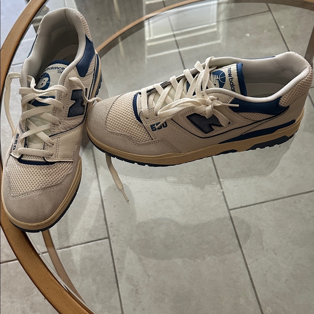 New Balance 550 Cream and Navy Sneakers
